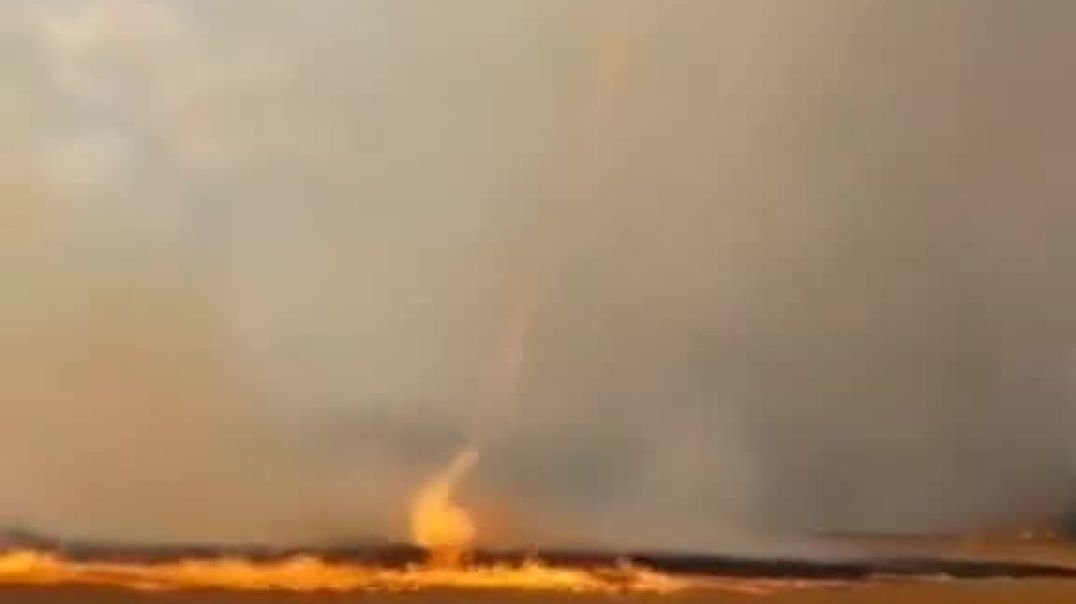 ⁣Огненный шторм с торнадо попал на видео в Тунисе