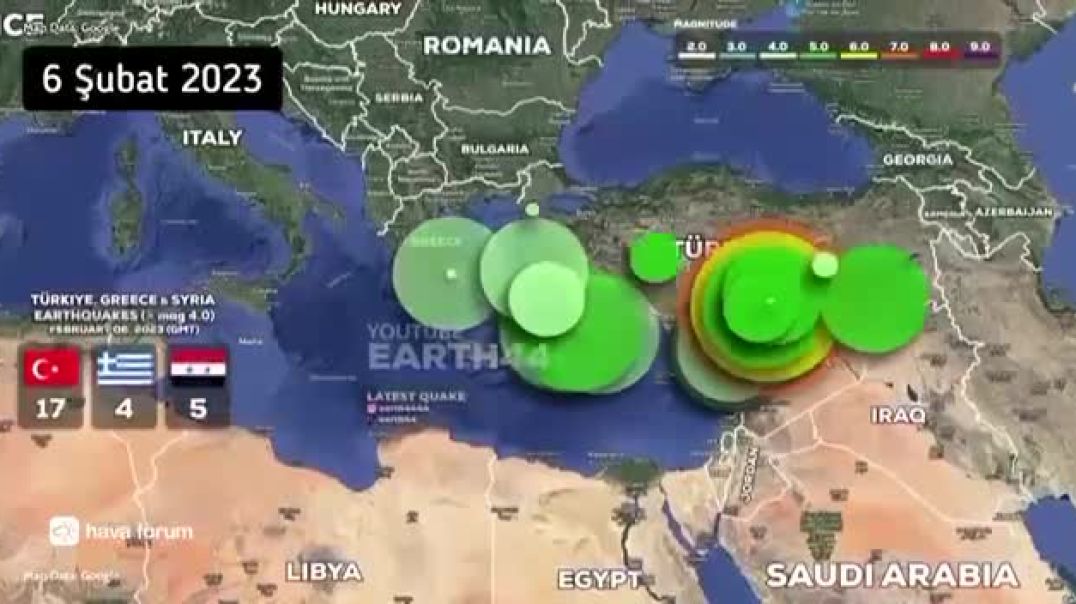 ⁣Отражение интенсивности землетрясений в Турции, Сирии и Греции