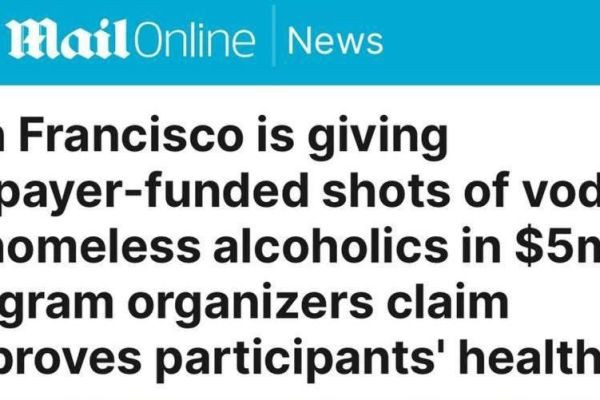 В США бездомным выдают бесплатный алкоголь. У них там настоящий бар - можно выбрать пиво, водку или вино. В день дают 3-4 порции, пишет Daily Mail   ..